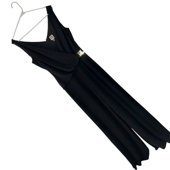 NWOT! ANNE KLEIN! GOLD LOGO WAIST BLACK DRAPEY STRETCH ONESIE, JUMPSUIT! SZ 10 - Picture 12 of 12